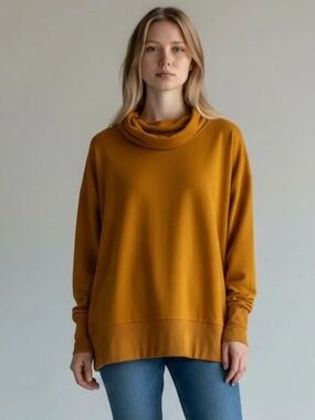 Garnet Hill Mustard Cowl-Neck Luxe Lyocell Jersey Pullover, size M